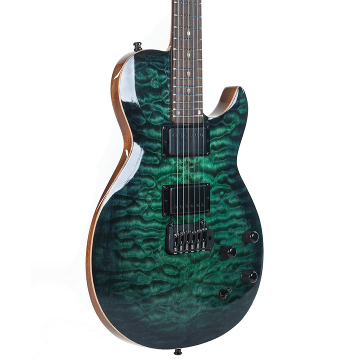 Guitare Nina De Leeuw, table en érable pommelé teinte Fontainebleau forest, vue de profil
