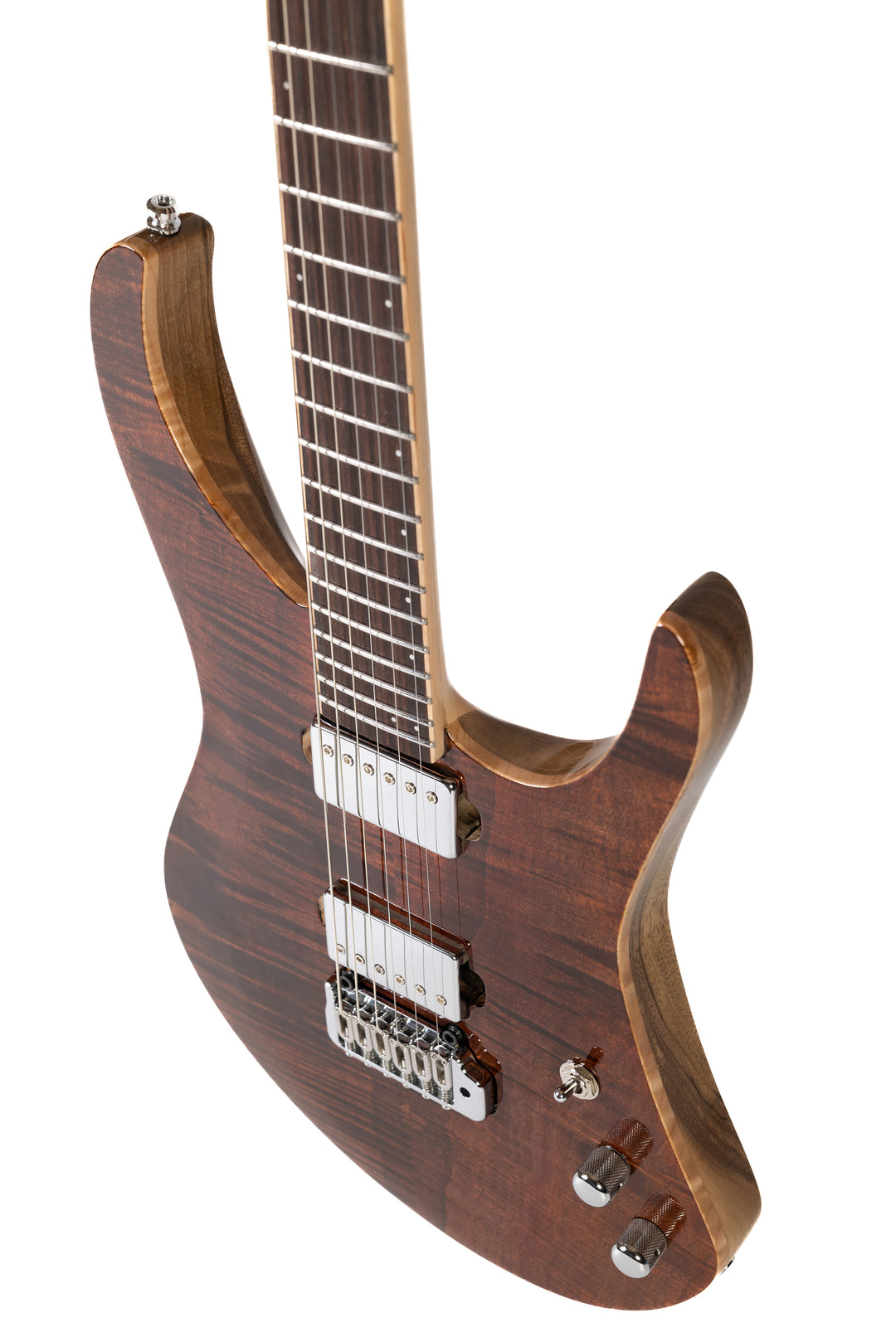 MS6_Guitar_Tremolo_Dark_Chocolate_Front_Close_up_Side_1_De_Leeuw_Guitars_Paris_Made_in_France_Luthier_Guitar_Maker_France_Neck_Through_Manche_Traversant