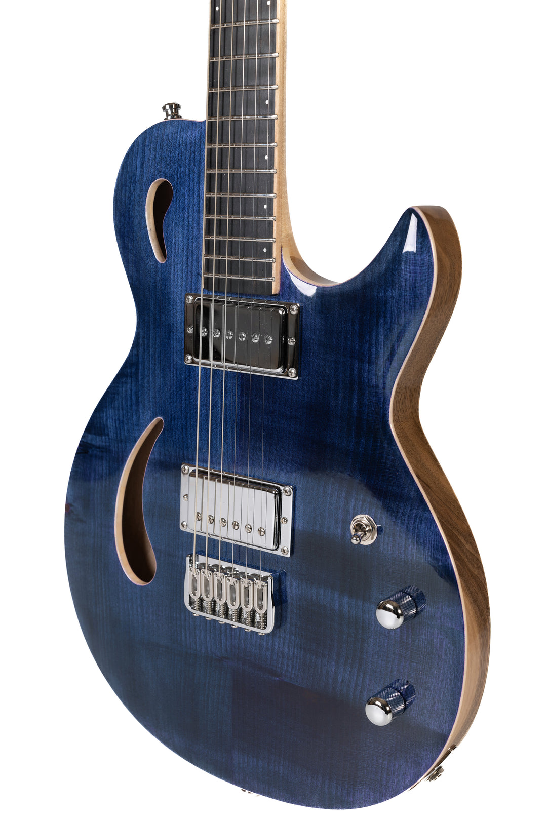 Nina_Guitar_Deep_Blue_Glossy_Varnish_Close_up_side_1_De_Leeuw_Guitars_Paris_Made_in_France_Luthier_Guitar_Maker_France_Neck_Through_Manche_Traversant